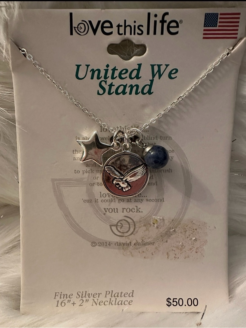 Love This Life Silver-Plated Eagle & Star Necklace with Blue Accent